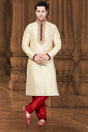 Buy Men's Jacquard Embroidery Kurta Set in Cream