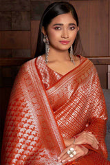 Orange Kanchipuram Raw Silk Woven Saree