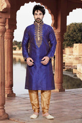 Buy Men's Dupion Art Silk Embroidery Kurta Set in Purple