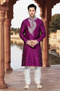 Buy Men's Jacquard Embroidery Kurta Set in Purple