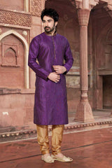 Buy Men's Dupion Art Silk Stripes Kurta Set in Purple