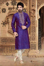 Buy Men's Dupion Art Silk Embroidery Kurta Set in Purple