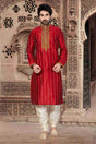 Buy Men's Dupion Art Silk Embroidery Kurta Set in Maroon