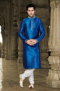 Buy Men's Brocade Embroidery Kurta Set in Blue