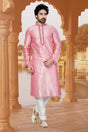 Buy Men's Dupion Art Silk Embroidery Kurta Set in Pink