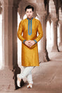 Buy Men's Gicha Art Silk Stripes Kurta Set in Mustard