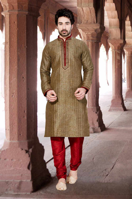 Buy Men's Gicha Art Silk Stripes Kurta Set in Brown