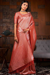 Red Kanchipuram Raw Silk Woven Saree