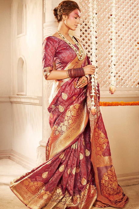 Buy Banarasi Art Silk Woven Saree in Purple - Back