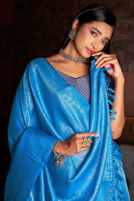 Blue Kanchipuram Raw Silk Woven Saree