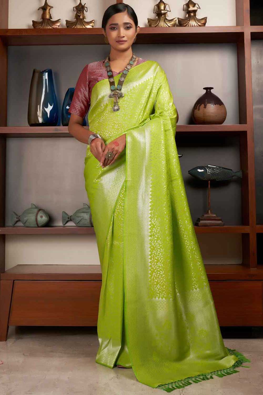 Green Kanchipuram Raw Silk Woven Saree