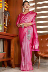 Light Pink Kanchipuram Raw Silk Woven Saree