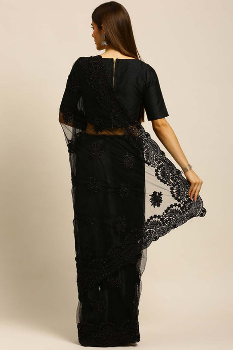 Net Embroidered Saree In Black