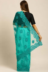 Net Embroidered Saree In Sky Blue