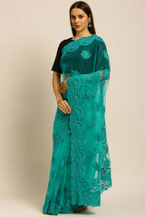 Net Embroidered Saree In Sky Blue