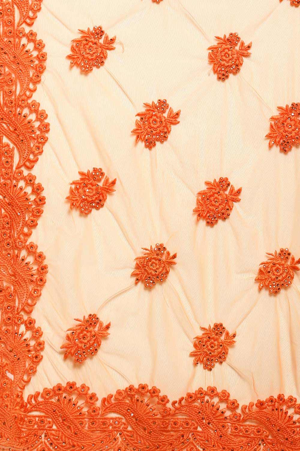 Net Embroidered Saree In Peach