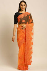 Net Embroidered Saree In Peach