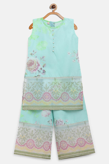 Buy Girl Crepe Printed Kurta Set in Green Online