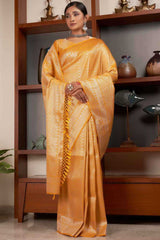 Yellow Kanchipuram Raw Silk Woven Saree