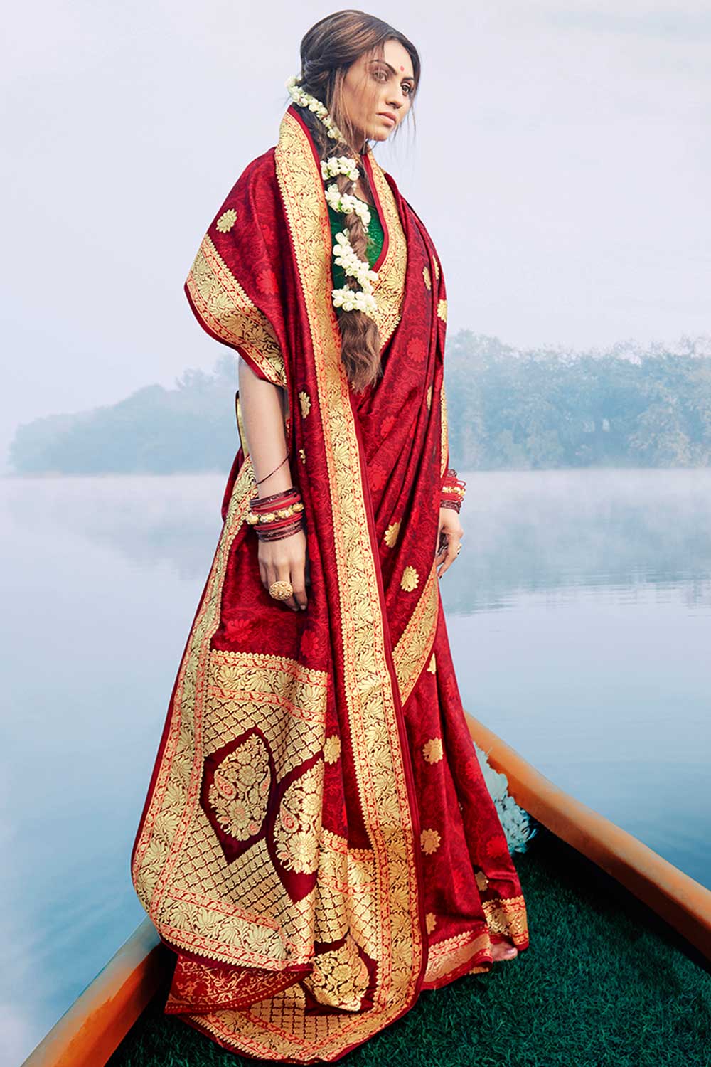 Buy Banarasi Art Silk Woven Saree in Red Online