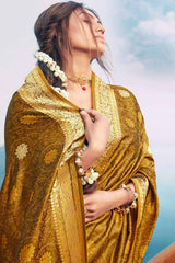 Buy Banarasi Art Silk Woven Saree in Mustard - Back
