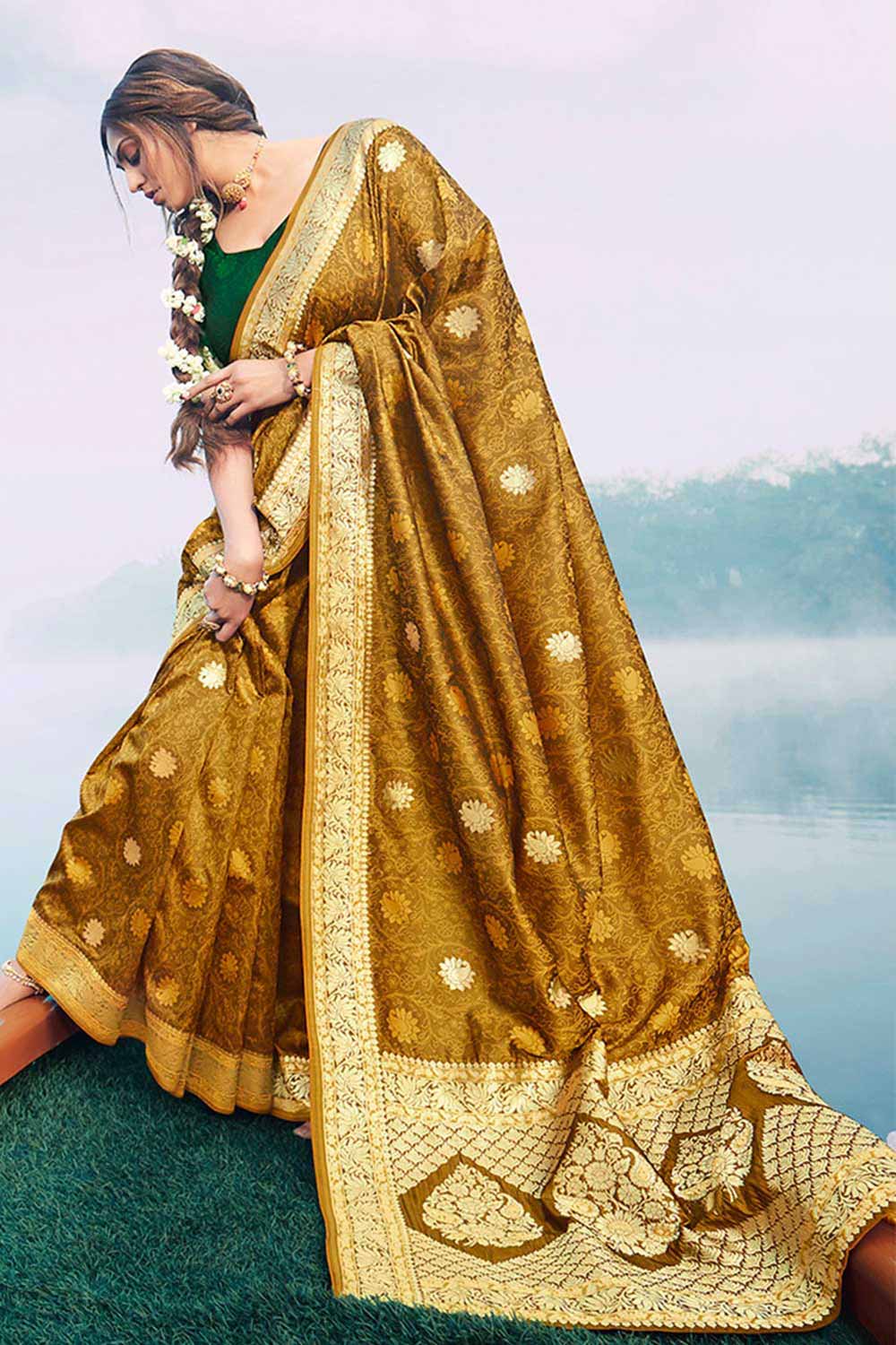 Buy Banarasi Art Silk Woven Saree in Mustard Online