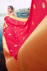 Buy Banarasi Art Silk Woven Saree in Pink - Back