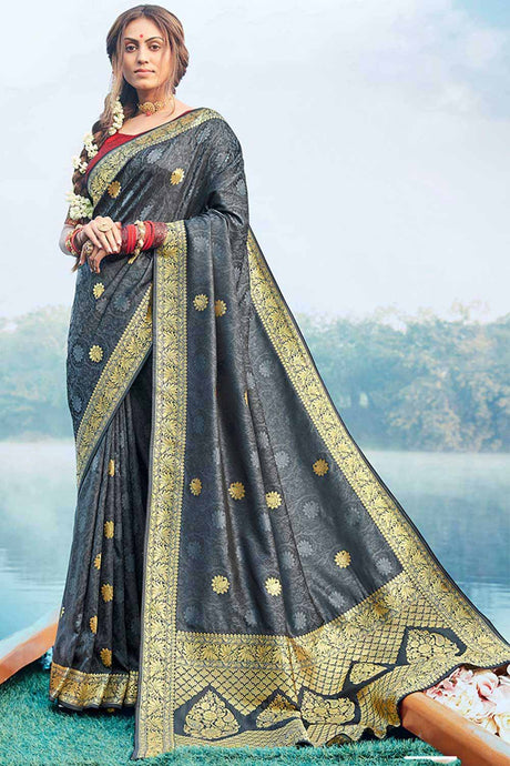 Buy Banarasi Art Silk Woven Saree in Grey Online