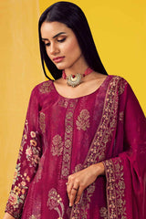 Buy Magenta Chinon Chiffon Embroidered Dress Material Online - Front