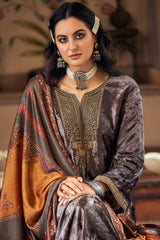 Brown Velvet Embroidered Palazzo Suit Set