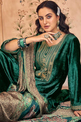 Green Velvet Embroidered Palazzo Suit Set