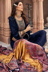 Navy Blue Velvet Embroidered Palazzo Suit Set