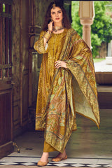 Mustard Velvet Digital Printed Palazzo Suit Set