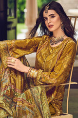 Mustard Velvet Digital Printed Palazzo Suit Set