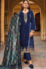 Navy Blue Velvet Embroidered Palazzo Suit Set