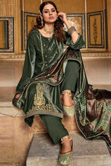 Green Velvet Embroidered Palazzo Suit Set