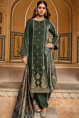 Green Velvet Embroidered Palazzo Suit Set