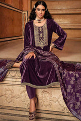 Purple Velvet Embroidered Palazzo Suit Set