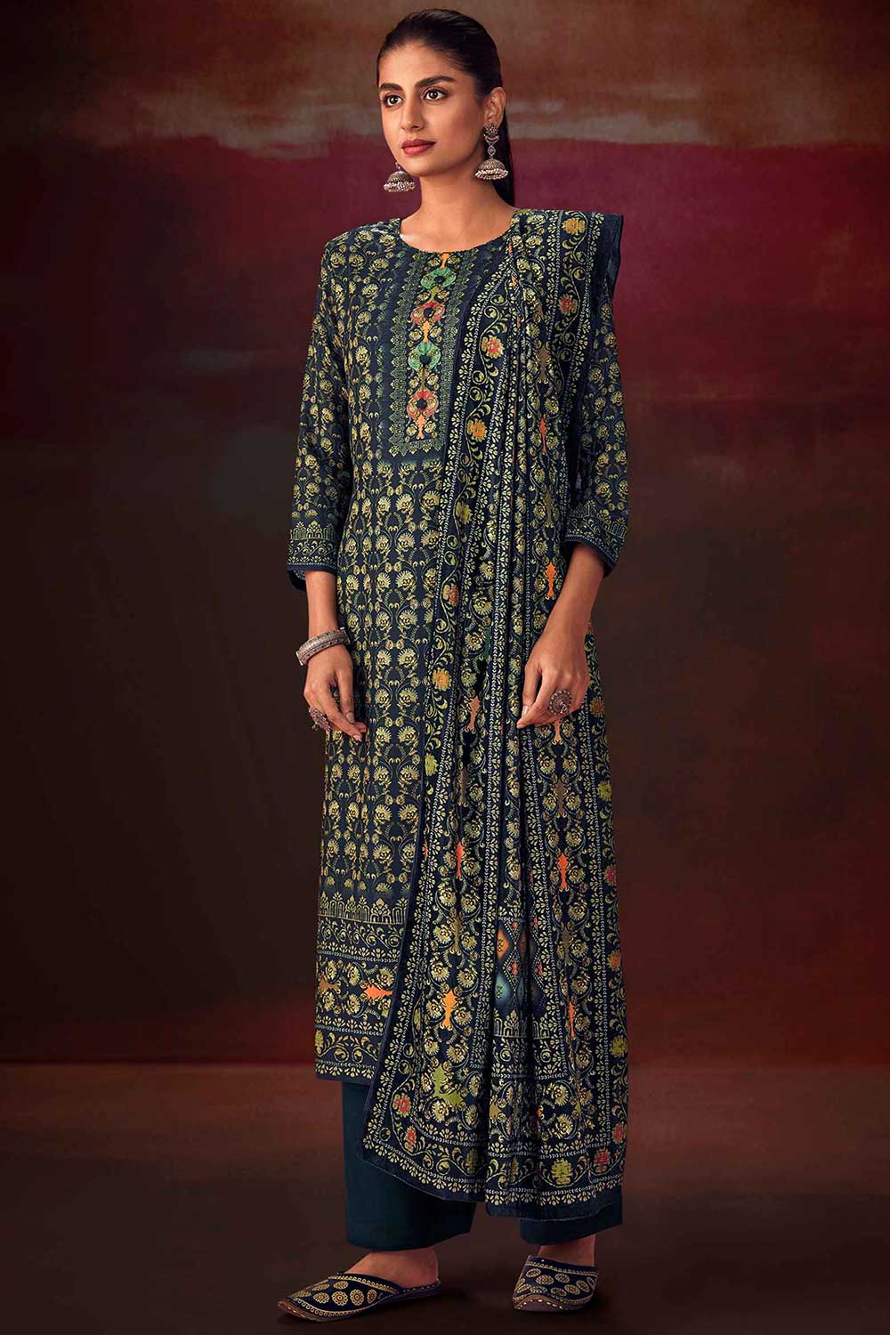 Green Pashmina Digital Printed Palazzo Suit Set