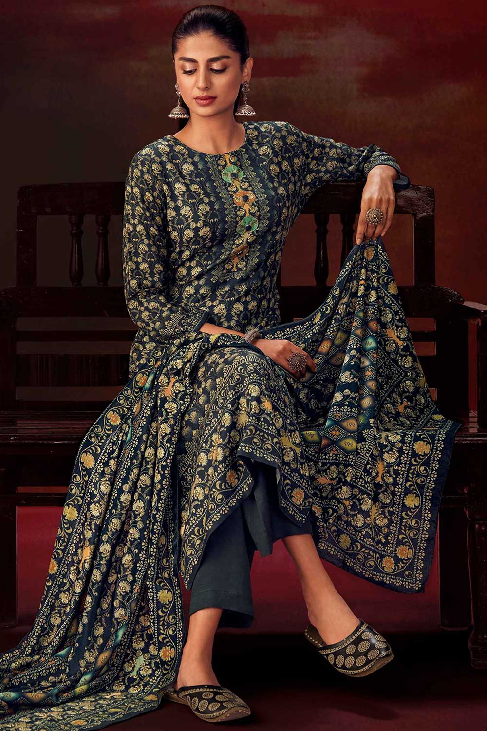 Green Pashmina Digital Printed Palazzo Suit Set