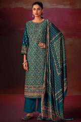 Teal Pashmina Digital Printed Palazzo Suit Set