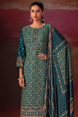 Teal Pashmina Digital Printed Palazzo Suit Set