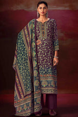 Wine Pashmina Digital Printed Palazzo Suit Set