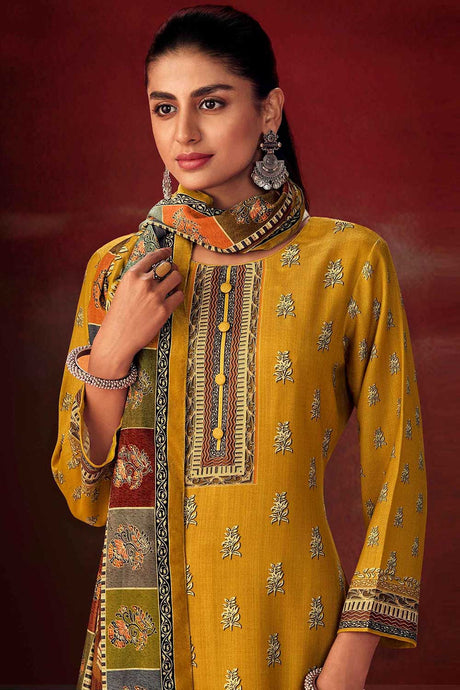 Yellow Pashmina Digital Printed Palazzo Suit Set