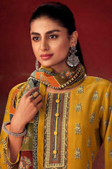 Yellow Pashmina Digital Printed Palazzo Suit Set