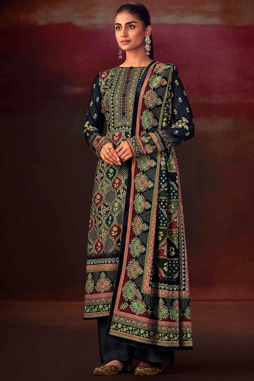 Green Pashmina Digital Printed Palazzo Suit Set