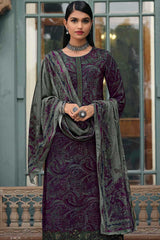 Purple Crape Embroidered Palazzo Suit Set