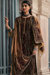 Brown Crape Embroidered Palazzo Suit Set