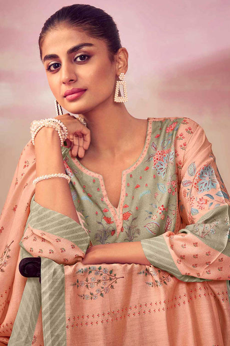 Peach Pashmina Digital Printed Palazzo Suit Set