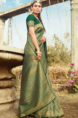 Buy Banarasi Art Silk Woven Saree in Dark Green Online